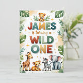 Wild One 1st Birthday Invitation Kaart - James (Staand voorkant)