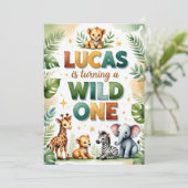 Wild One 1st Birthday Invitation Kaart - Lucas (Staand voorkant)