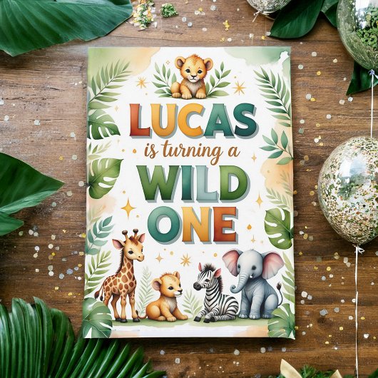 Wild One 1st Birthday Invitation Kaart - Lucas