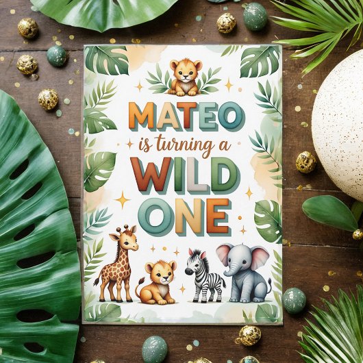 Wild One 1st Birthday Invitation Kaart - Mateo