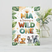 Wild One 1st Birthday Invitation Kaart - Mia (Staand voorkant)