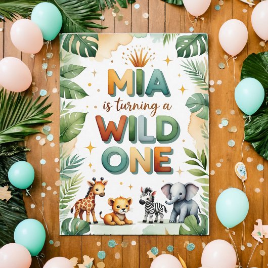 Wild One 1st Birthday Invitation Kaart - Mia