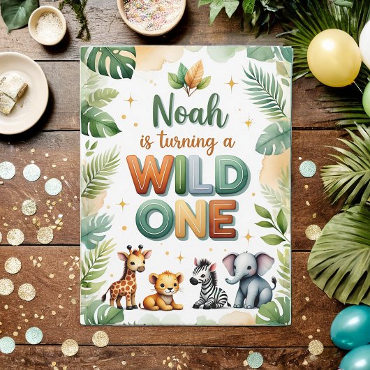 Wild One 1st Birthday Invitation Kaart - Noah