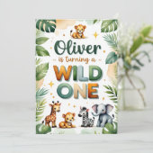 Wild One 1st Birthday Invitation Kaart - Oliver (Staand voorkant)