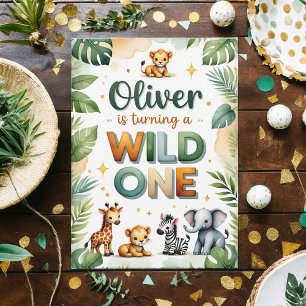 Wild One 1st Birthday Invitation Kaart - Oliver