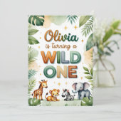 Wild One 1st Birthday Invitation Kaart - Olivia (Staand voorkant)