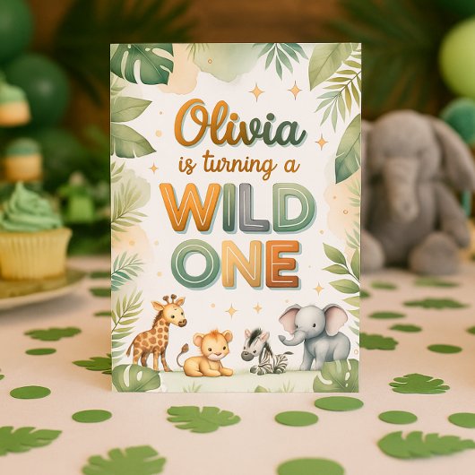 Wild One 1st Birthday Invitation Kaart - Olivia