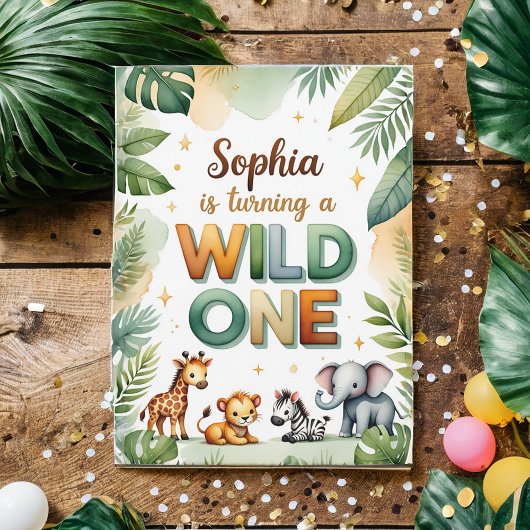 Wild One 1st Birthday Invitation Kaart - Sophia