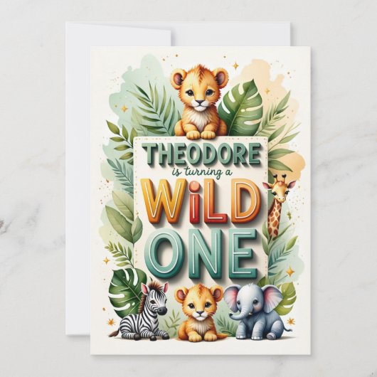 Wild One 1st Birthday Invitation Kaart - Theodore (Voorkant)