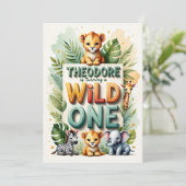 Wild One 1st Birthday Invitation Kaart - Theodore (Staand voorkant)