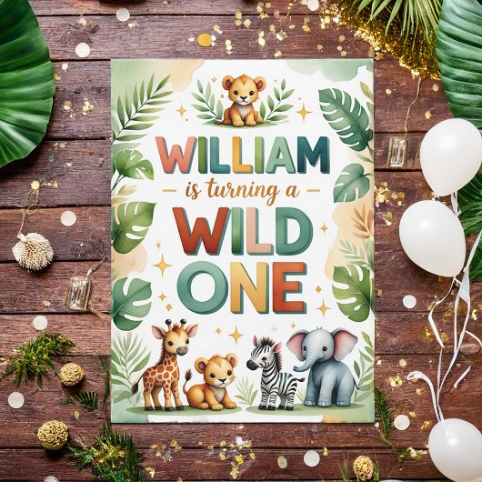 Wild One 1st Birthday Invitation Kaart - William
