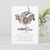 Wild One 1st Birthday Invitation, Safari Oerwoud i Kaart (Staand voorkant)