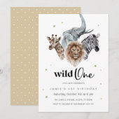 Wild One 1st Birthday Invitation, Safari Oerwoud i Kaart (Voorkant / Achterkant)