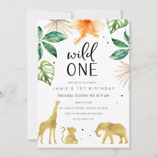 Wild One 1st Birthday Invitation, Safari Oerwoud Kaart (Voorkant)