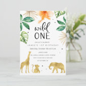 Wild One 1st Birthday Invitation, Safari Oerwoud Kaart (Staand voorkant)