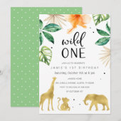 Wild One 1st Birthday Invitation, Safari Oerwoud Kaart (Voorkant / Achterkant)
