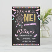 Wild One 1st Birthday Invitation, schoolbord Kaart (Staand voorkant)