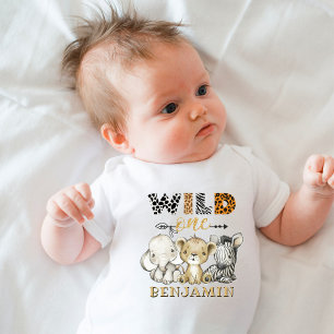 Wild One 1st Birthday Lion Zebra Elephant Romper
