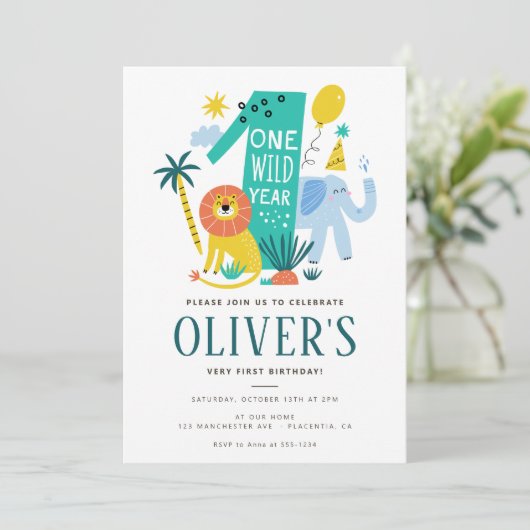 Wild One 1st Birthday OERWOUD Lion Safari Kaart (Staand voorkant)