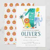 Wild One 1st Birthday OERWOUD Lion Safari Kaart (Voorkant / Achterkant)