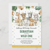 Wild One 1st Birthday Oerwoud Safari Party Animals Kaart (Voorkant)