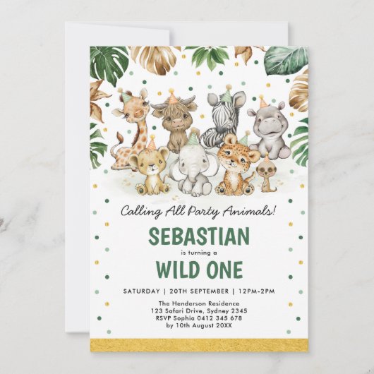Wild One 1st Birthday Oerwoud Safari Party Animals Kaart (Voorkant)