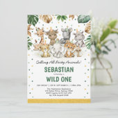 Wild One 1st Birthday Oerwoud Safari Party Animals Kaart (Staand voorkant)