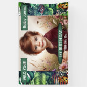 Wild One 1st Birthday Oerwoud Safari Tropische fot Spandoek (Verticaal)