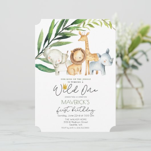 Wild One 1st Birthday Oerwoud Safari Uitnodiging (Staand voorkant)