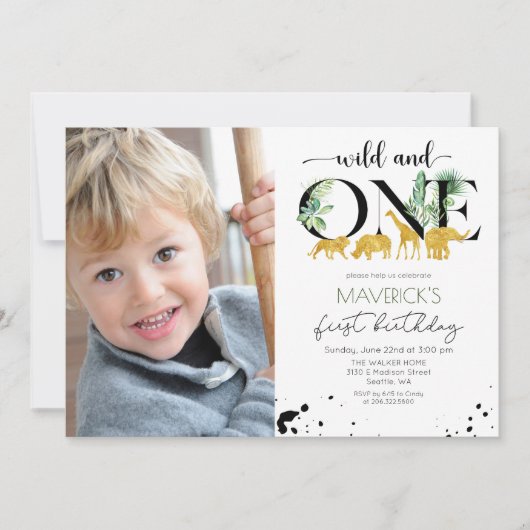 Wild One 1st Birthday Oerwoud Safari Uitnodiging (Voorkant)