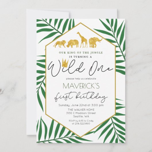 Wild One 1st Birthday Oerwoud Safari Uitnodiging (Voorkant)