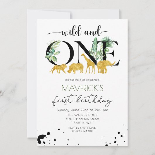 Wild One 1st Birthday Oerwoud Safari Uitnodiging (Voorkant)