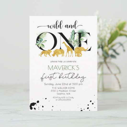 Wild One 1st Birthday Oerwoud Safari Uitnodiging (Staand voorkant)