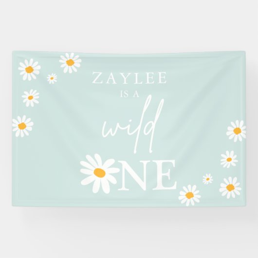 Wild One 1st Birthday Party Boho Daisy Welkom Spandoek (Horizontaal)