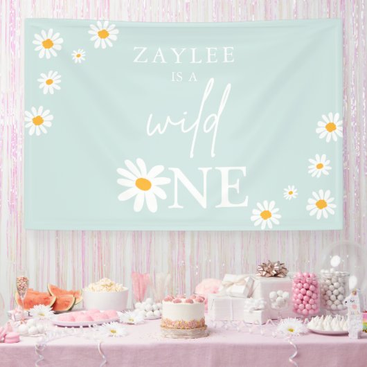 Wild One 1st Birthday Party Boho Daisy Welkom Spandoek (Feest)