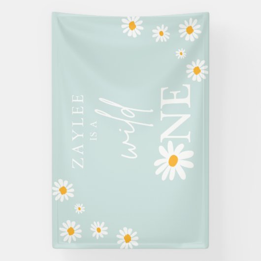 Wild One 1st Birthday Party Boho Daisy Welkom Spandoek (Verticaal)