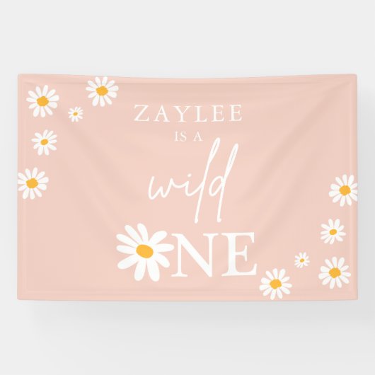 Wild One 1st Birthday Party Boho Daisy Welkom Spandoek (Horizontaal)