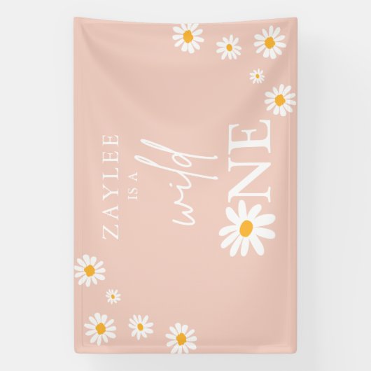 Wild One 1st Birthday Party Boho Daisy Welkom Spandoek (Verticaal)