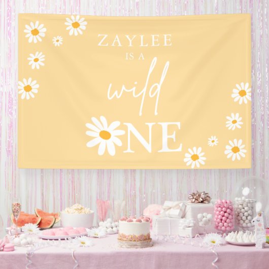 Wild One 1st Birthday Party Boho Daisy Welkom Spandoek (Feest)