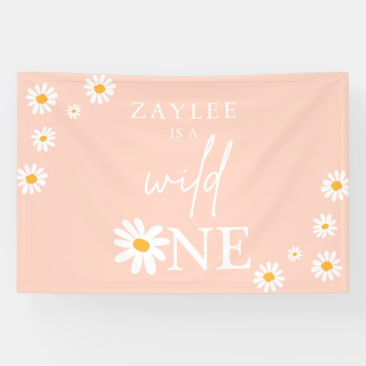 Wild One 1st Birthday Party Boho Daisy Welkom Spandoek (Horizontaal)