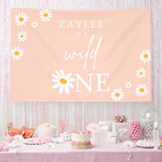 Wild One 1st Birthday Party Boho Daisy Welkom Spandoek (Feest)