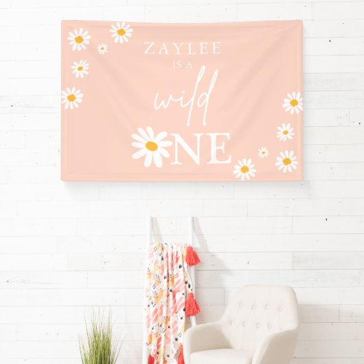 Wild One 1st Birthday Party Boho Daisy Welkom Spandoek (Insitu)
