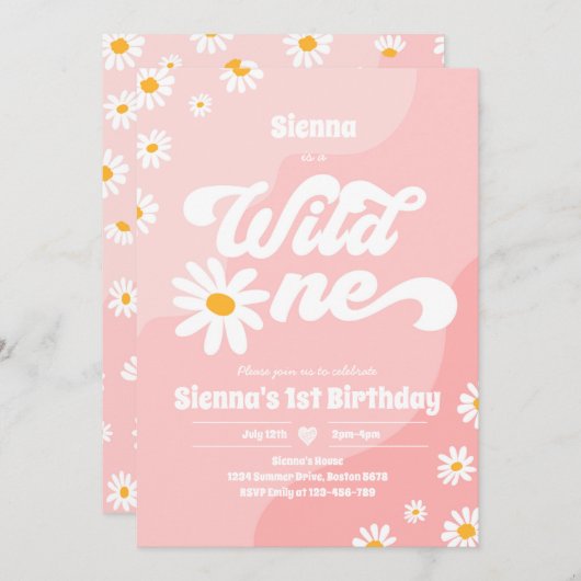 Wild One 1st Birthday Party Boho Floral Daisy Kaart (Voorkant / Achterkant)