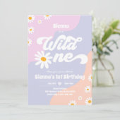 Wild One 1st Birthday Party Boho Floral Daisy Kaart (Staand voorkant)