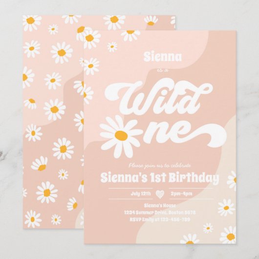 Wild One 1st Birthday Party Boho Floral Daisy Kaart (Voorkant / Achterkant)