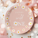 Wild One 1st Birthday Party Boho Retro Daisy Papieren Bordje<br><div class="desc">Wild One 1st Birthday Party Boho Retro Daisy Paper Bord</div>