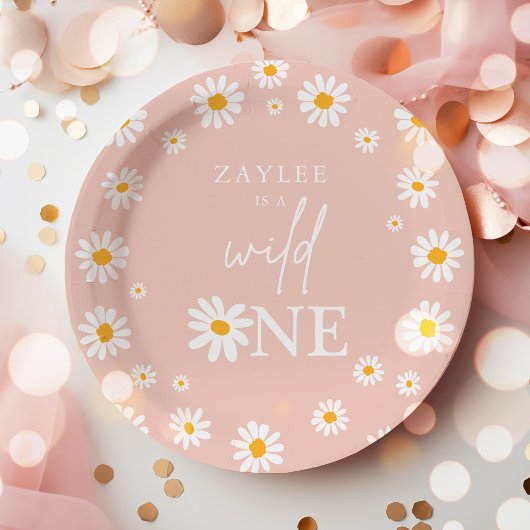 Wild One 1st Birthday Party Boho Retro Daisy Papieren Bordje