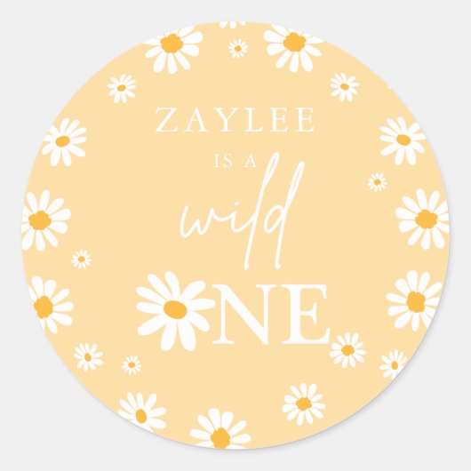 Wild One 1st Birthday Party Boho Retro Daisy Ronde Sticker (Voorkant)