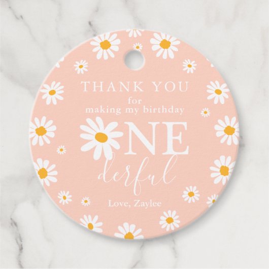 Wild One 1st Birthday Party Boho Retro Peach Daisy Bedankjes Labels (Voorkant)