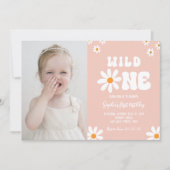 Wild One 1st Birthday Party Daisy Boho Foto Kaart (Voorkant)